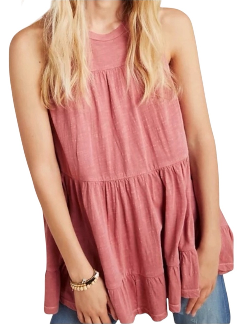 Anthropologie Geogia Tiered Babydoll Tunic Size XL Pink 100% Cotton